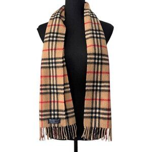 Vintage BURBERRY 100% Cashmere Nova Check Fringe Scarf